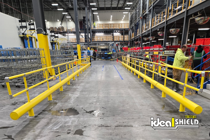 Ideal Shield's Ultimate Guardrail lining a distribution facility forklift lane