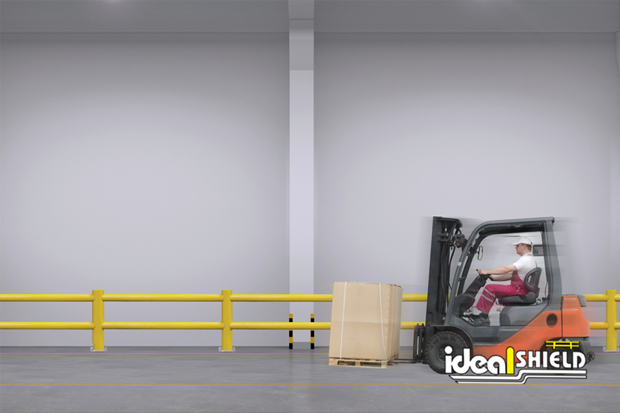 Ideal Shield's continuous Barrier Guardrail designed to protect against forklift accidents